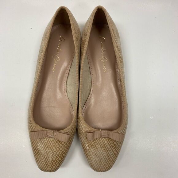Amelia Grace Loubella academia professor teacher tan reptile skin ballet flats - Picture 1 of 5
